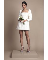 Coast - Long Sleeve Square Neck Jacquard Mini Wedding Dress With Bow Detail - Lyst