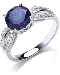 Jewelco London - Silver Blue Cz Shoulder Set Solitaire Engagement Ring - Gvr790sap - Lyst