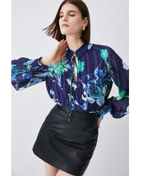 Karen Millen - Floral Shirred Detail Woven Blouse - Lyst