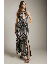 Karen Millen - Premium Beaded And Embellished Maxi Split Dress - Lyst