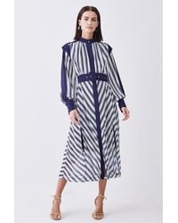 Karen Millen - Petite Military Stripe Woven Midi Dress - Lyst