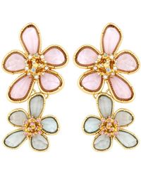 Mood - Gold Pink And Green Crystal Glass Flower Drop Earrings - Lyst