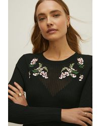 Oasis - Embroidered Rib Knitted Dress - Lyst