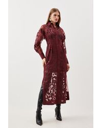 Karen Millen - Applique Organdie Woven Midi Shirt Dress - Lyst
