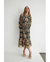 Warehouse - Sparkle Floral Embroidered Midi Dress - Lyst