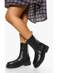 Boohoo - Wide Width Calf High Chunky Sole Chelsea Boots - Lyst