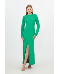 Karen Millen - Petite Premium Cady Cutwork Woven Long Sleeve Maxi Dress - Lyst