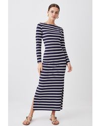 Karen Millen - Petite Stripe Long Sleeve Cotton Jersey Midi Dress - Lyst