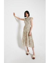 Warehouse - Midaxi Dress In Print With Broderie - Lyst