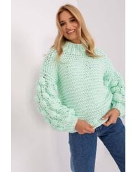 Love Lace - Textured Puff Sleeve Round Neck Sweater - Lyst
