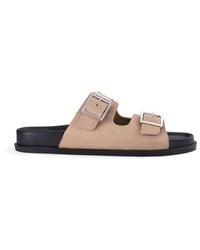Clarks - Zarlea Buckle Sand Suede Flat Sandals - Lyst