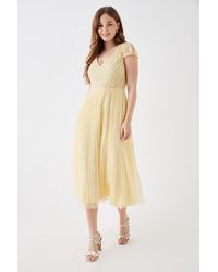 Debut London - Pleated Skirt Midi Dress With Embellished Bodice - Lyst