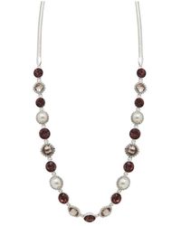 Mood - Silver Crystal And Pearl Station Necklace - Lyst