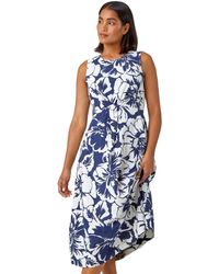 Roman - Sleeveless Cotton Blend Floral Midi Dress - Lyst