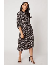 Wallis - Petite Black Abstract Shirred Waist Shirt Dress - Lyst