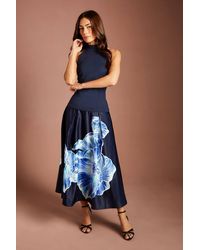 Coast - Satin Midi Skirt With Placement Print - Lyst