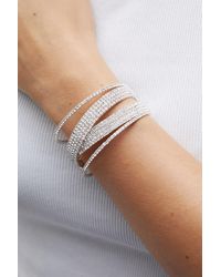 Mood - Silver Crystal Diamante Cross Over Cuff Bracelet - Lyst