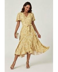 FS Collection - Floral Wrap Front Flutter Sleeve Midi Dress - Lyst