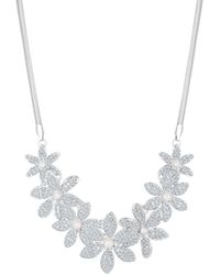 Mood - Silver Crystal And Pearl Flower Statement Necklace - Lyst