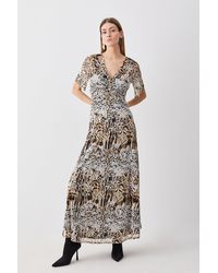 Karen Millen - Tall Snake Print Mesh Jersey Midaxi Dress - Lyst