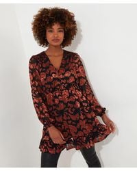 Joe Browns - Burnt Floral V-Neck Long Sleeve Tunic Dress With Elasticated Waist - Lyst