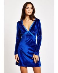 Liquorish - Royal Velvet Mini Dress With Lace Details - Lyst