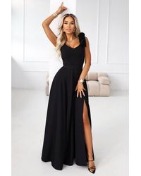 Love Lace - Evening V-Neck Sleeveless Maxi Dress With Side Slit - Lyst