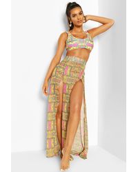 Boohoo - Tropical Tile Print Split Leg Maxi Beach Skirt - Lyst