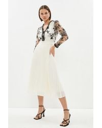 Coast - Embroidered Mesh Long Sleeve Pleated Skirt Midi Dress - Lyst