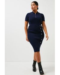 Karen Millen - Plus Size Rib Collared Dress With Trimmed Skirt - Lyst