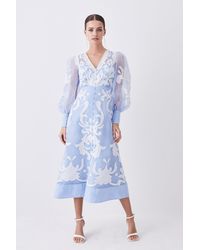 Karen Millen - Tall Applique Organdie Buttoned Woven Maxi Dress - Lyst