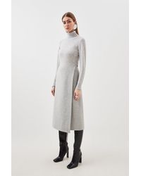 Karen Millen - Petite Tailored Wool Blend Double Faced Wrap Detail Midi Skirt - Lyst