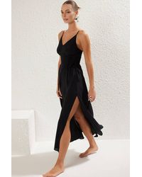 WOVCOR - Strappy V Neck Ruched Split Maxi Beach Dress - Lyst