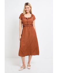 Dorothy Perkins - Frill Scoop Neck Shirred Waist Midi Dress - Lyst