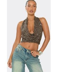 EGO - Sleeveless Halter Neck Sequin Top - Lyst
