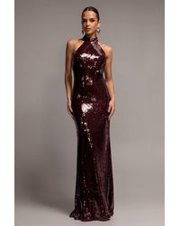 Goddiva - Sequin Open Back Halter Neck Maxi Dress - Lyst