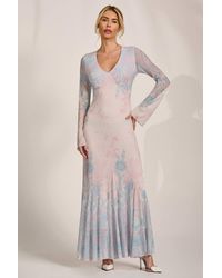 Jolie Moi - Long Sleeve Godet Mesh Maxi Dress - Lyst