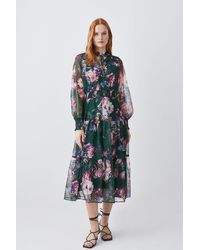 Karen Millen - Floral Shirred Detail Woven Maxi Dress - Lyst