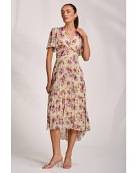 Jolie Moi - Printed Chiffon Pleated Maxi Dress - Lyst