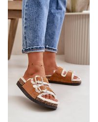 Love Lace - Fur Lined Platform Slippers With Adjustable Buckle Straps - Lyst