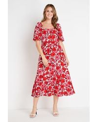 Wallis - Red And Pink Floral Square Neck Dress - Lyst