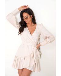 Love Lace - Viscose Wrap Long Sleeve Mini Dress - Lyst