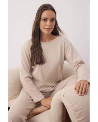 WOVCOR - Soft Touch Long Sleeve Pyjama Top & Wide Leg Trouser Set - Lyst