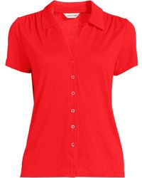 Lands' End - Petite Linen Blend Button Front Polo - Lyst