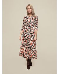 Dorothy Perkins - Petite Black Floral Print Midi Dress - Lyst