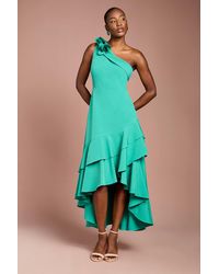 Coast - One Shoulder Corsage Ruffle Crepe Midi Dress - Lyst