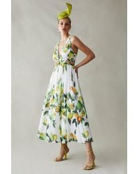 Karen Millen - Silk Cotton Sicilian Citrus Maxi Dress - Lyst