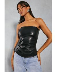 MissPap - Leather Look Ruched Bandeau Top - Lyst