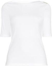 Lands' End - Petite Supima Cotton Boat Neck Elbow Sleeve Top - Lyst