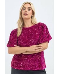Yours - Puff Sleeve Sequin Top - Lyst